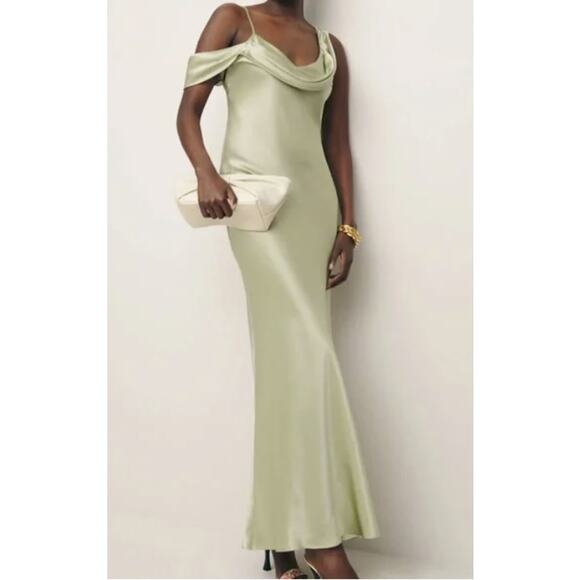 NWT Reformation Ronda Silk Wedding Gown Maxi Dress Size 16 Dried Herb #4B503 - Picture 3 of 12
